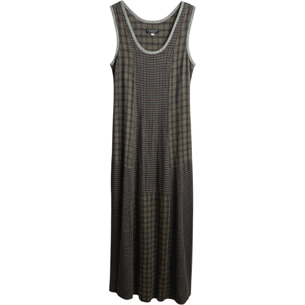 VTG Citron Mixed Plaid Green Sleeveless Maxi Dress M Boho Grunge Dark Academia
